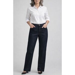 ST JOHN SPORT | High Waist Straight Leg Jeans in Dark Artisan Wash, Size 10